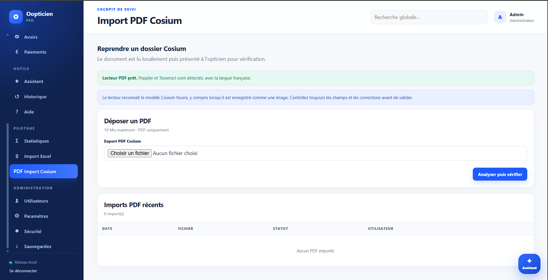 Import PDF Cosium avec OCR
