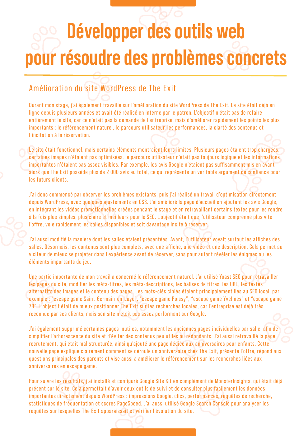 Présentation du travail WordPress réalisé pour The Exit